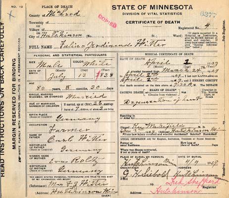 1909 death certificate